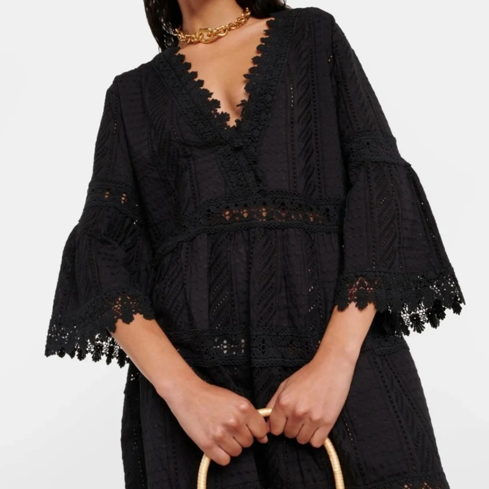 Melissa Odabash Victoria Broderie Anglaise Tiered Mini Dress Black Medium - Picture 6 of 12